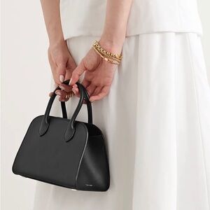 Mini Margaux 7.5 Soft Black Leather Mini Top Handle Tote Bag